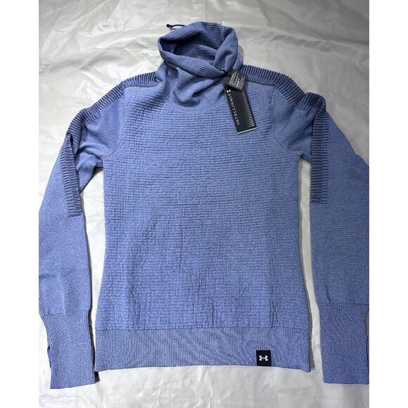 Under Armour Women Small Intelliknit Funnel Neck Sweater Long sleeve Blue NEW - Picture 3 of 10